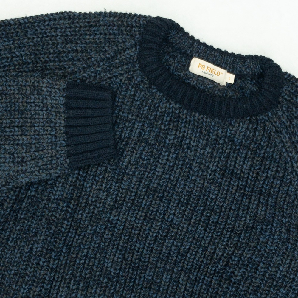 PG Field Sweater Mens Large Blue Marled Chunky Shaker Knit Heritage Crew Neck